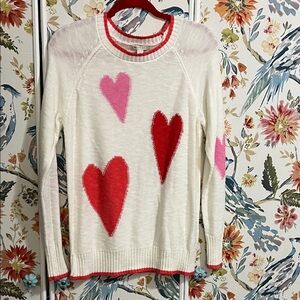 Cato White Sweater with Red and Pink Hearts